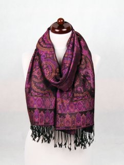 Hodvábny šál Super veľký čierno-fialový s hnedou