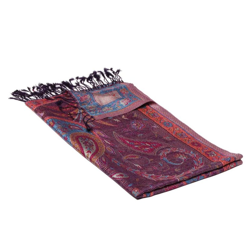 Hodvábny šál Super stredný tmavofialový s magentou a žltou