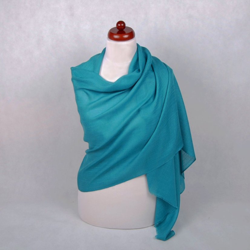 Kašmírská vlněná pašmína Self tmavě zelenotyrkysová