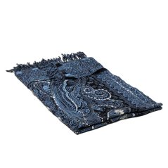 Šál z merino vlny s vyšívaním Tsering svetlomodro-čierny