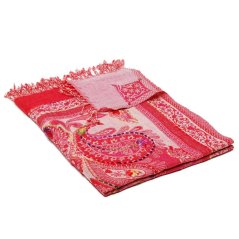 Šál z merino vlny s vyšívaním tmavoružový so smotanovou a červenou farbou