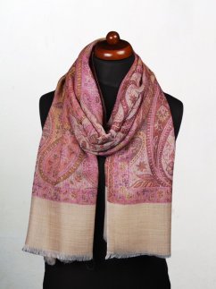Kaschmirische Pashmina Khani Jamawar exklusiv mit Lila, Gelb und Beige Kaschmirische Pashmina Khani Jamawar exklusiv mit Lila, Gelb und Beige