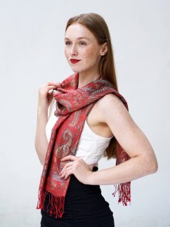 Hodvábny šál Super Tenzin červený s tyrkysovou farbou