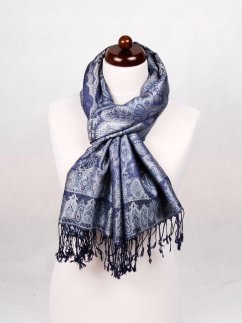 Hodvábny šál Super veľký tmavomodro-strieborný