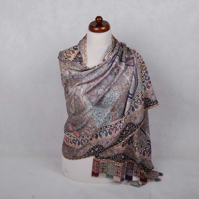 Schal aus Viskose und Seide mit Aufdruck mit Grau