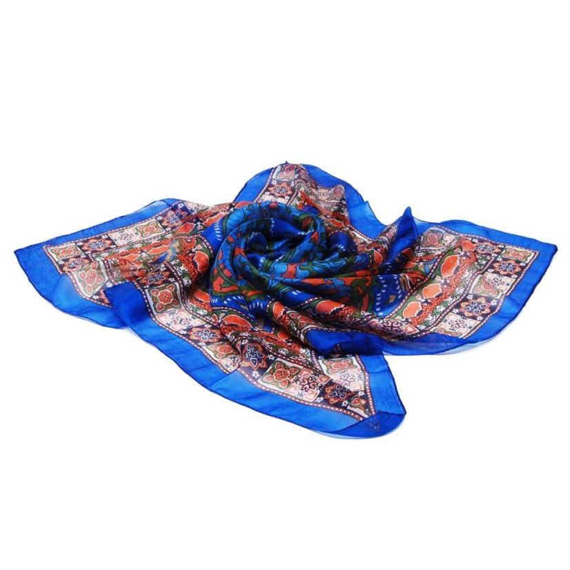 Seidentuch mit Aufdruck blau mit Dunkelorange
