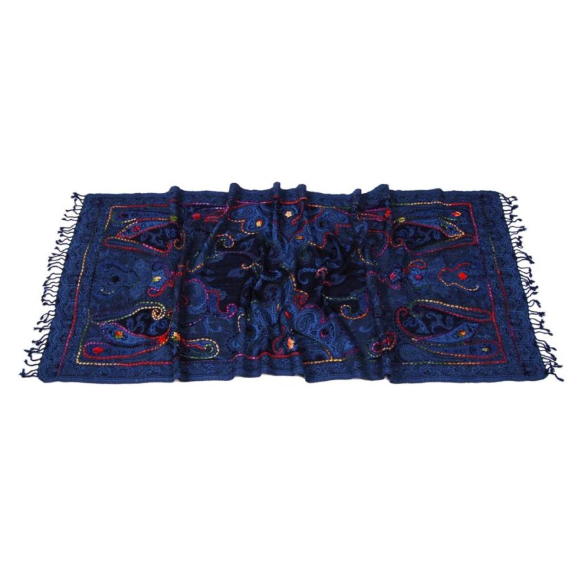 Schal aus Merinowolle handgestickt dunkelblau