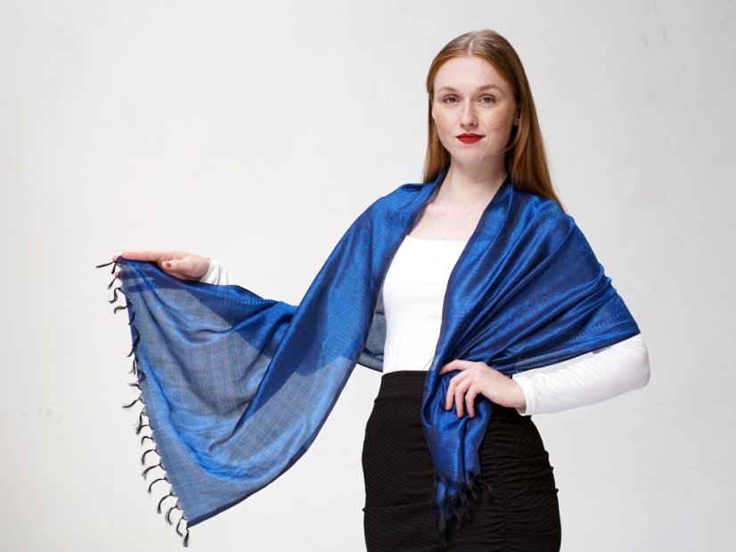 Seidenschal aus Varanasi schwarz-blau