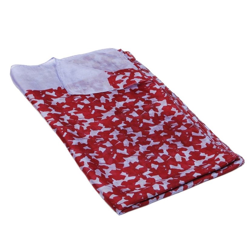 Hedvábná šála s potiskem bordó se světle šedomodrou