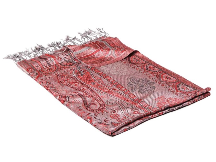 Seidenschal Super groß grau mit Rot