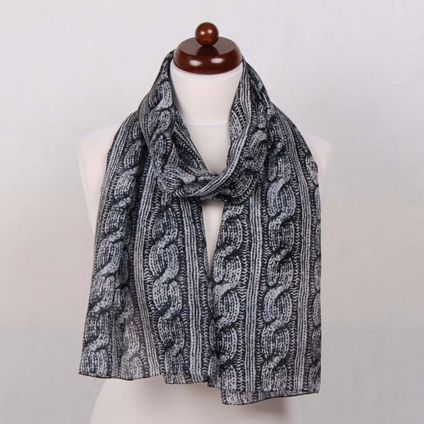 Seidenschal mit Aufdruck schwarz-grau