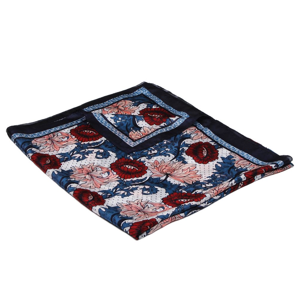 Hedvábná šála s potiskem velká s šedomodrou a světle růžovou