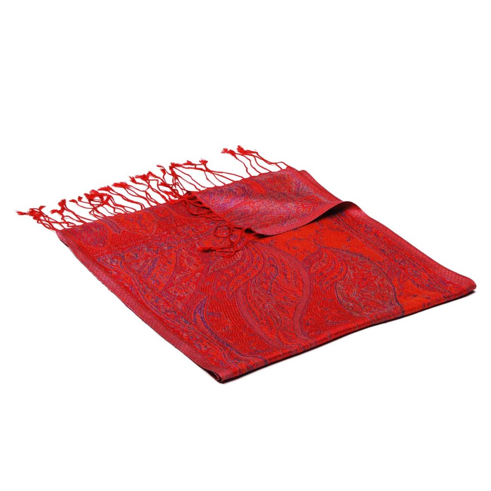 Hedvábná šála Super červená s magentou a tyrkysovou