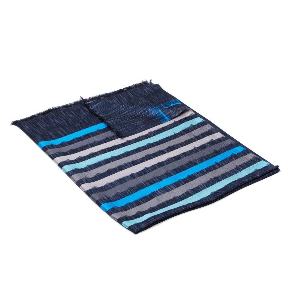 Šála z viskózy a hedvábí s pruhy tmavě šedá s šedou a tyrkysovou