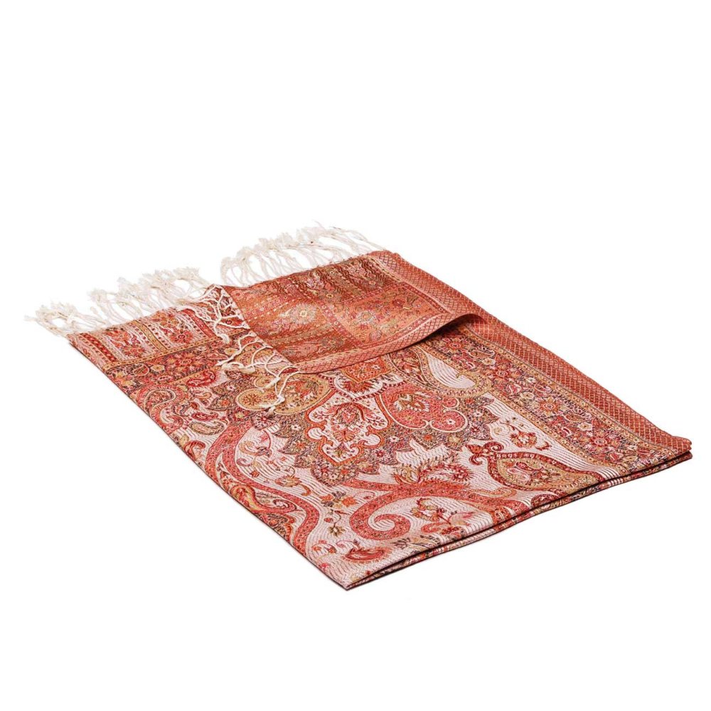 Hedvábná šála Super velká smetanová s červenou