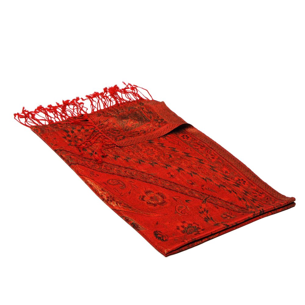 Hedvábná šála Super střední Tsewang červená se zelenou