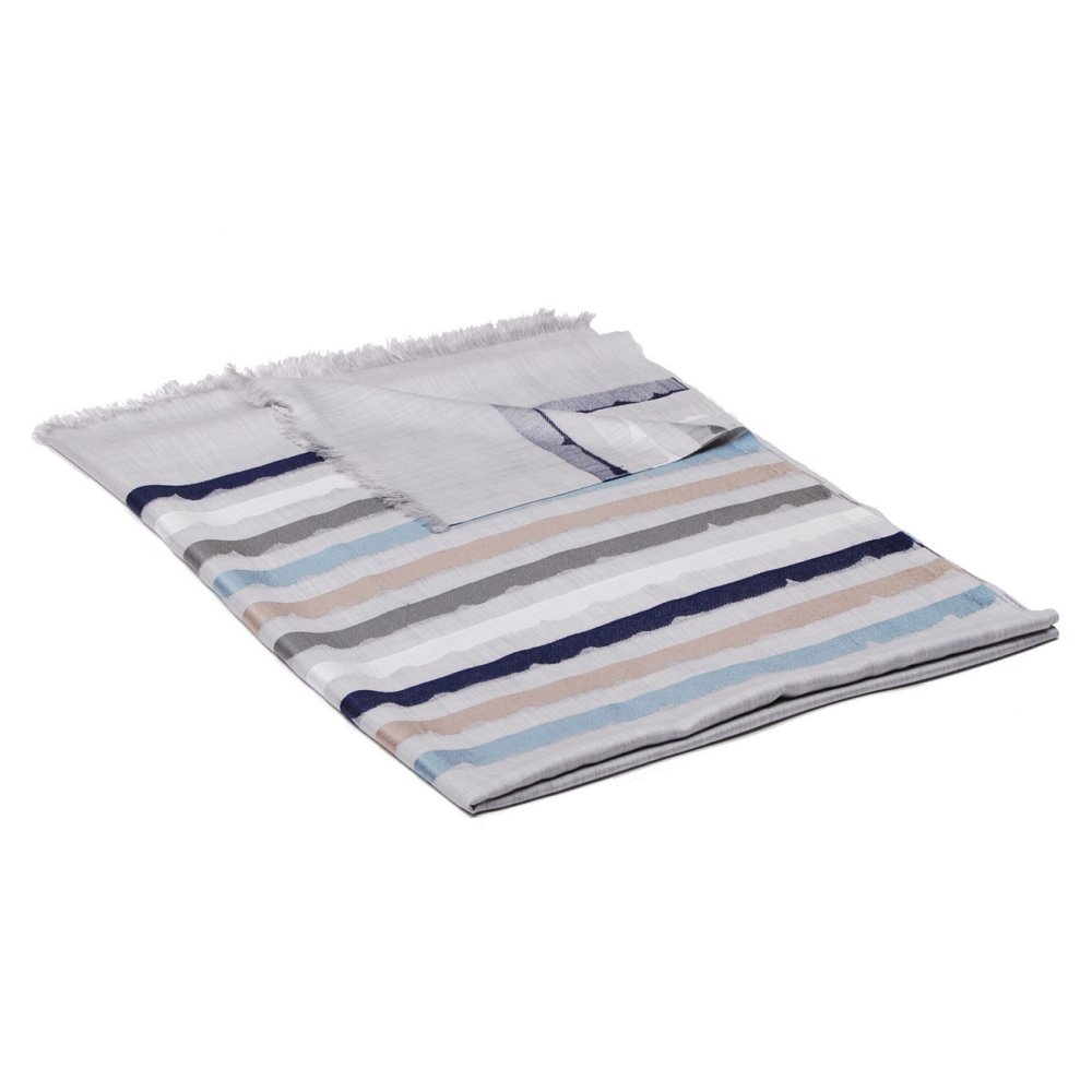 Šála z viskózy a hedvábí s pruhy světle šedá s šedou