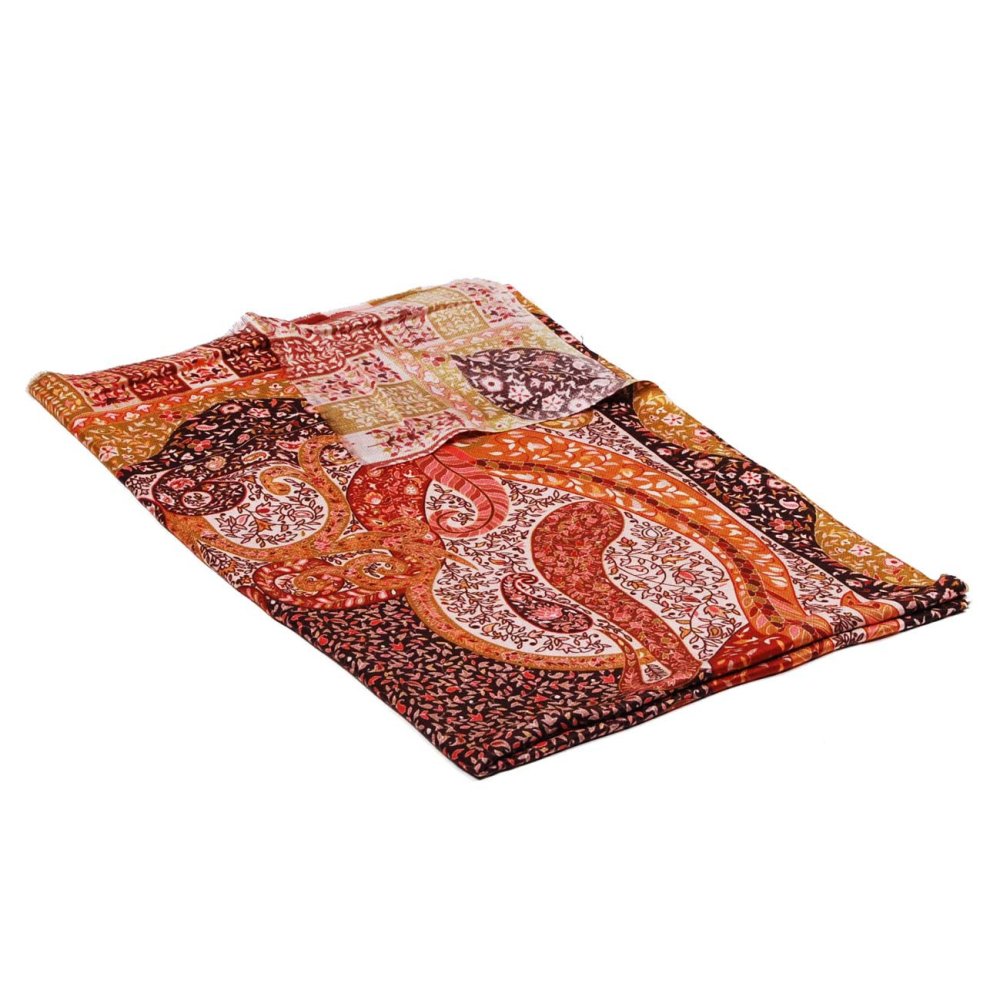 Šála z viskózy a hedvábí s potiskem s bordó, bílou a černou