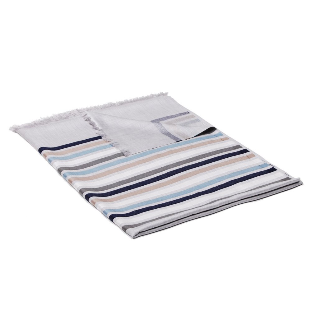 Šála z viskózy a hedvábí s pruhy světle šedá s černomodrou