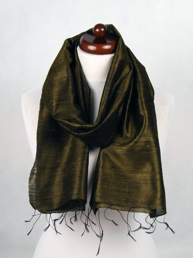 Šála ze surového hedvábí khaki