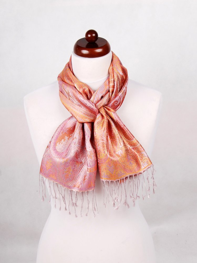 Hedvábná šála Super žluto-světle růžová