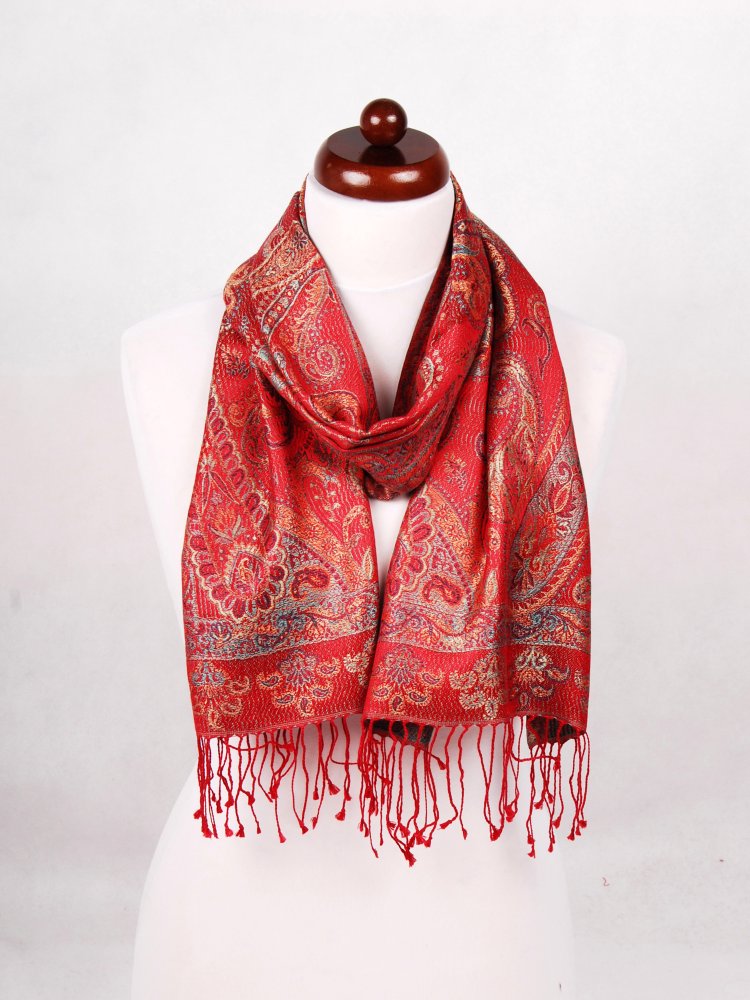 Hedvábná šála Super Tenzin červená s tyrkysovou