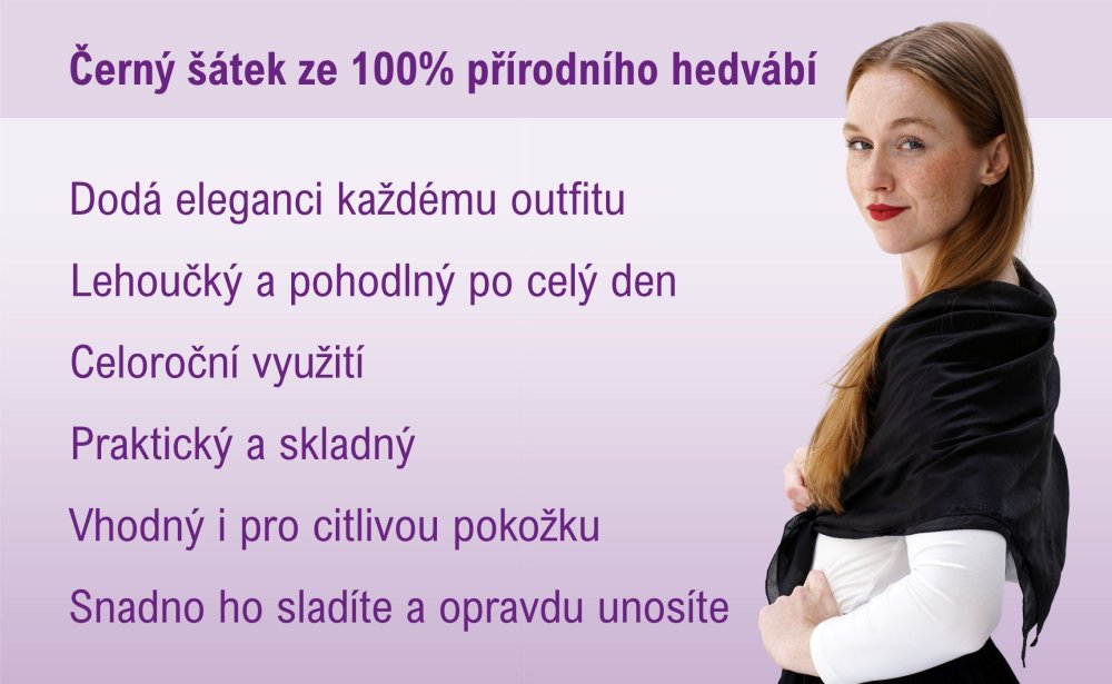 Hedvábný šátek jednobarevný černý