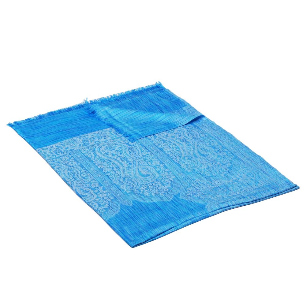 Šála z viskózy a hedvábí s ornamenty Wangmo světle modrá s bílou