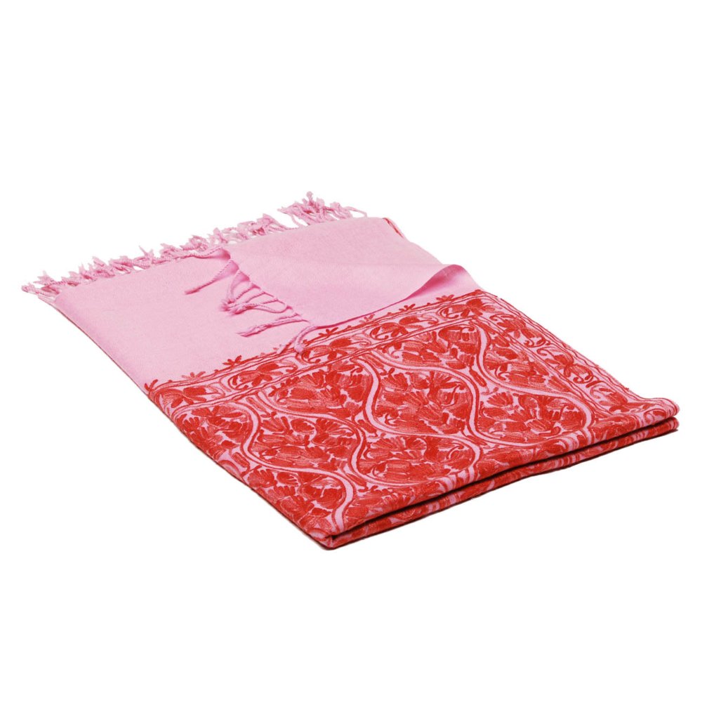 Kašmírská vlněná šála Jate M světle růžová s tmavě lososovou