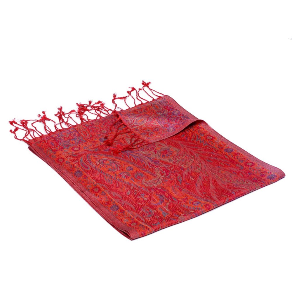 Hedvábná šála Super červená s magentou a zelenou