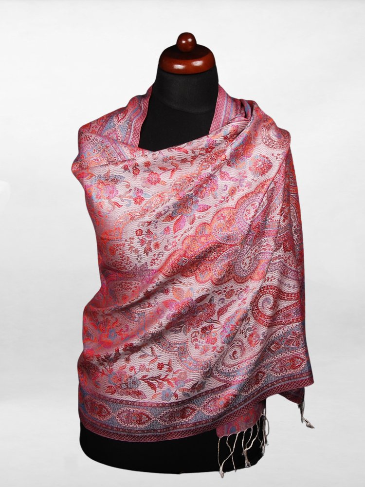 Hedvábná šála Super velká smetanová s magentou