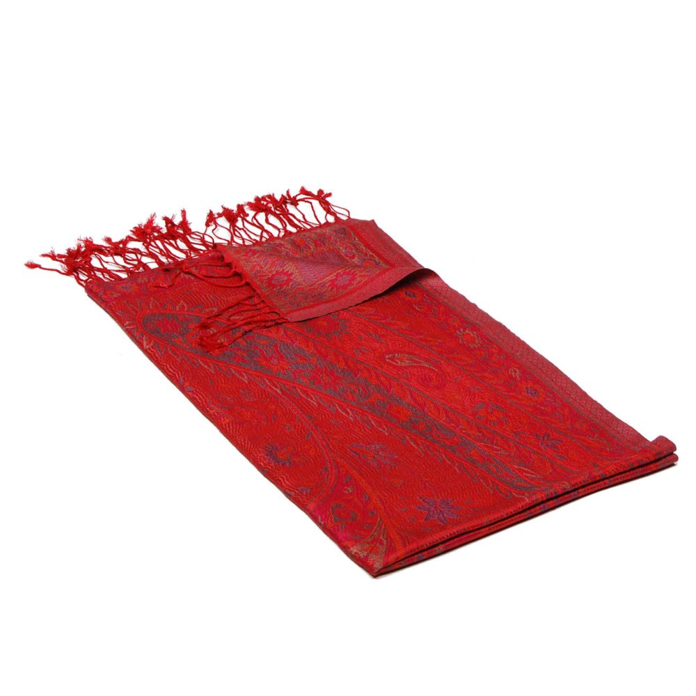 Hedvábná šála Super střední Tsering červená s magentou a tmavě zelenou