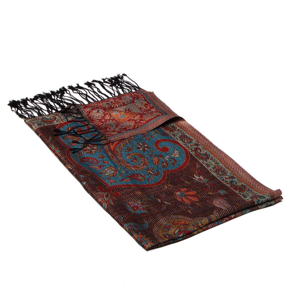 Hedvábná šála Super střední Jamavar černá s červenou