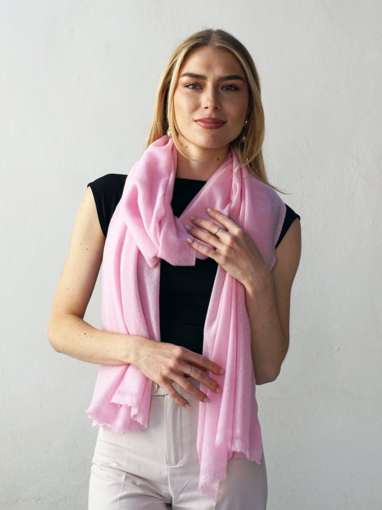 100% kašmírová šála velká světle růžová