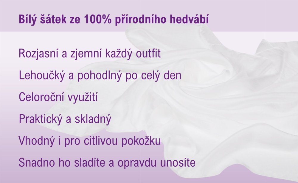 Hedvábný šátek jednobarevný bílý