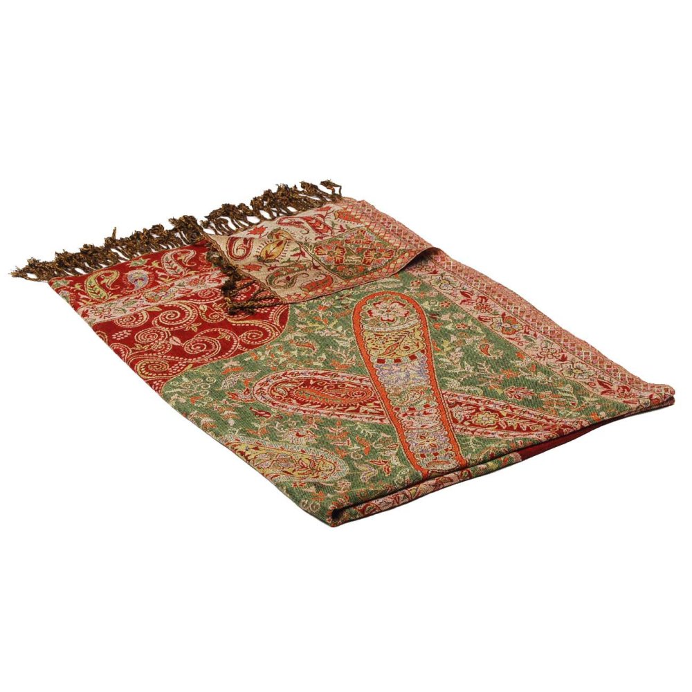 Prostříhávaná šála z viskózy zeleno-červená