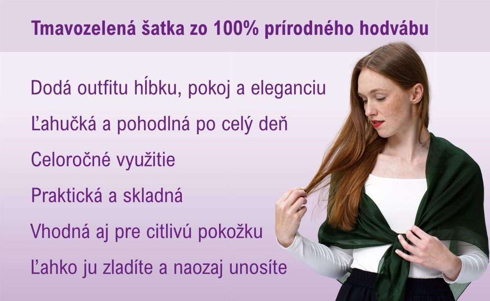 Hodvábna šatka jednofarebná tmavozelená