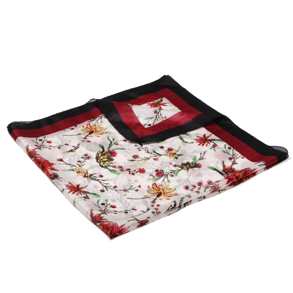 Hedvábný šátek s potiskem bílý s vínovou