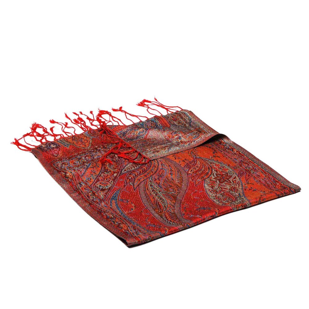 Hedvábná šála Super Dekyi červená s tyrkysovou