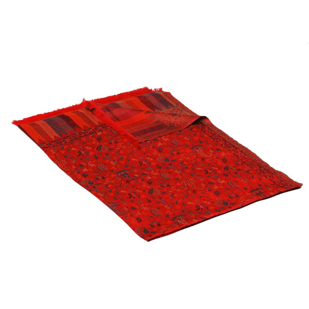 Šála z viskózy a hedvábí Khani Jamavar červená s tmavě zelenou