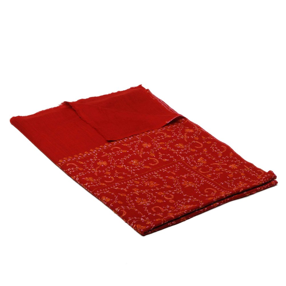 Kašmírská ručně vyšívaná pašmína bordó se světle fialovou