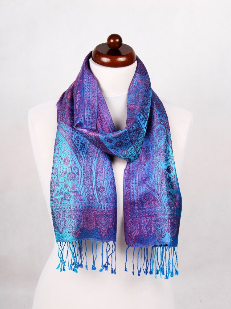 Hedvábná šála Super modro-tyrkysovo-fialová